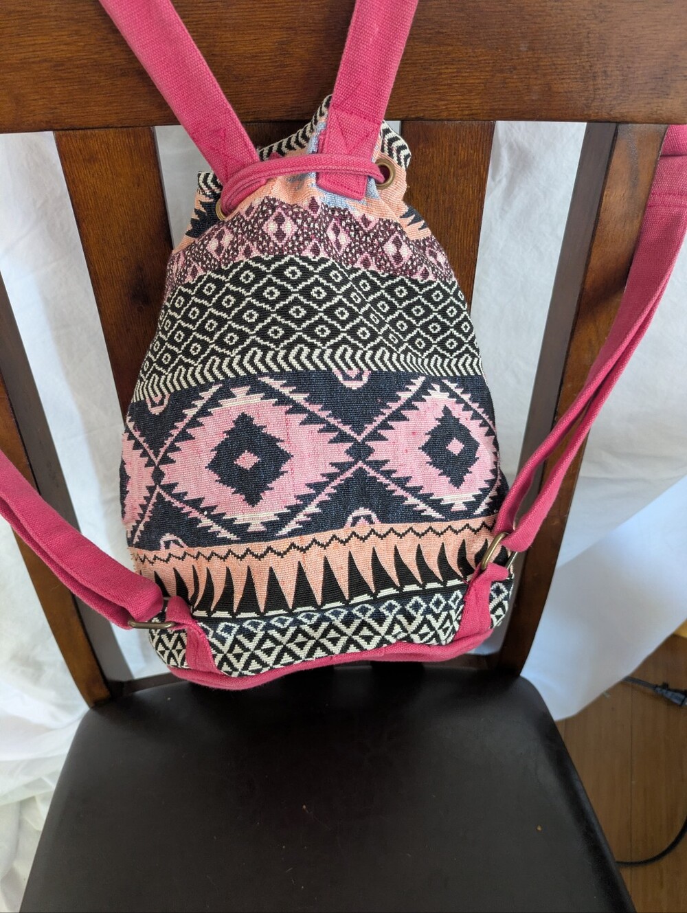 Lovestitch Boho Pink Patterned Drawstring Backpack - Picture 2 of 6